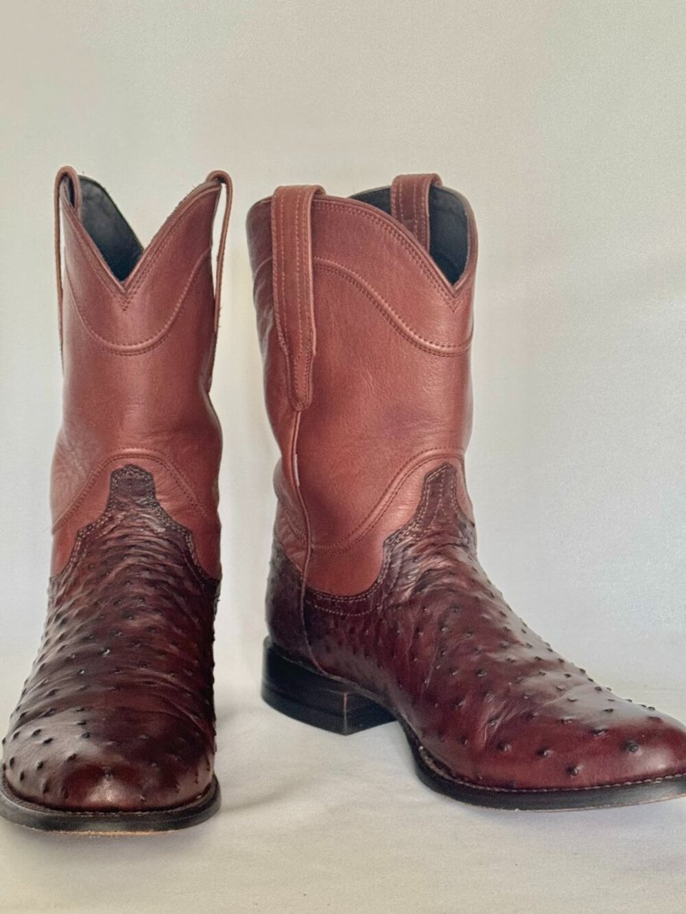 Tecovas The Duke Full Quill Ostrich Cowboy Boots Mahogany Brown Men’s 9D